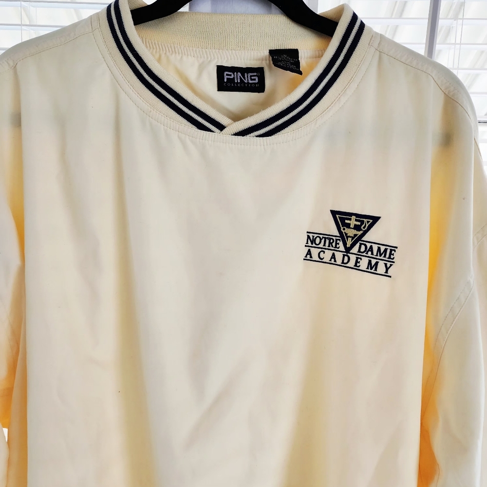 PING Yellow Pullover with Navy Trim Notre Dame Academy Crest L